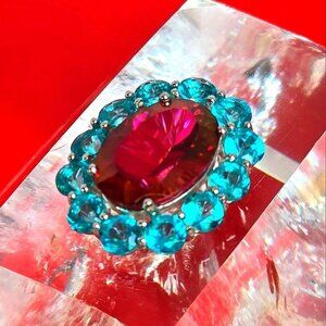 Pink and Blue Crystal Halo Necklace Pendant